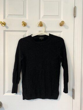 OG J. Crew Black 100% Cashmere 3/4 Sleeve Crewneck Sweater XS